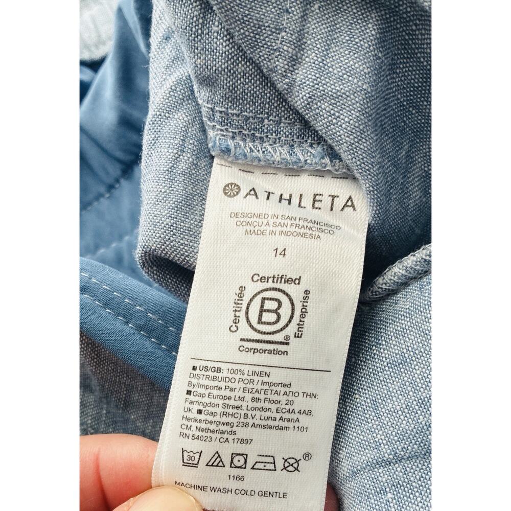 Athleta Sz 14 Linen Chambray Elas Wst Drawstring Wide Leg Jogger Pkts Athleisure - Picture 6 of 8